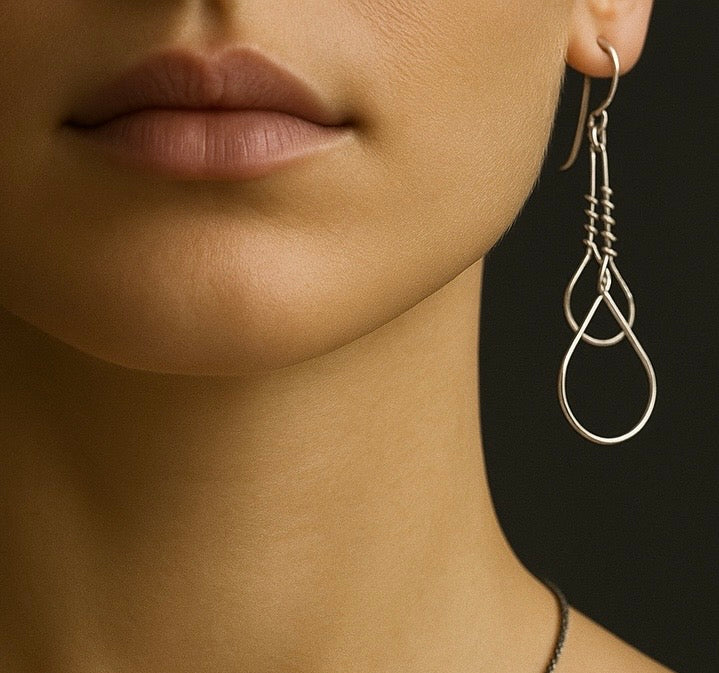 Sterling Silver Double Loops Dangler Earrings