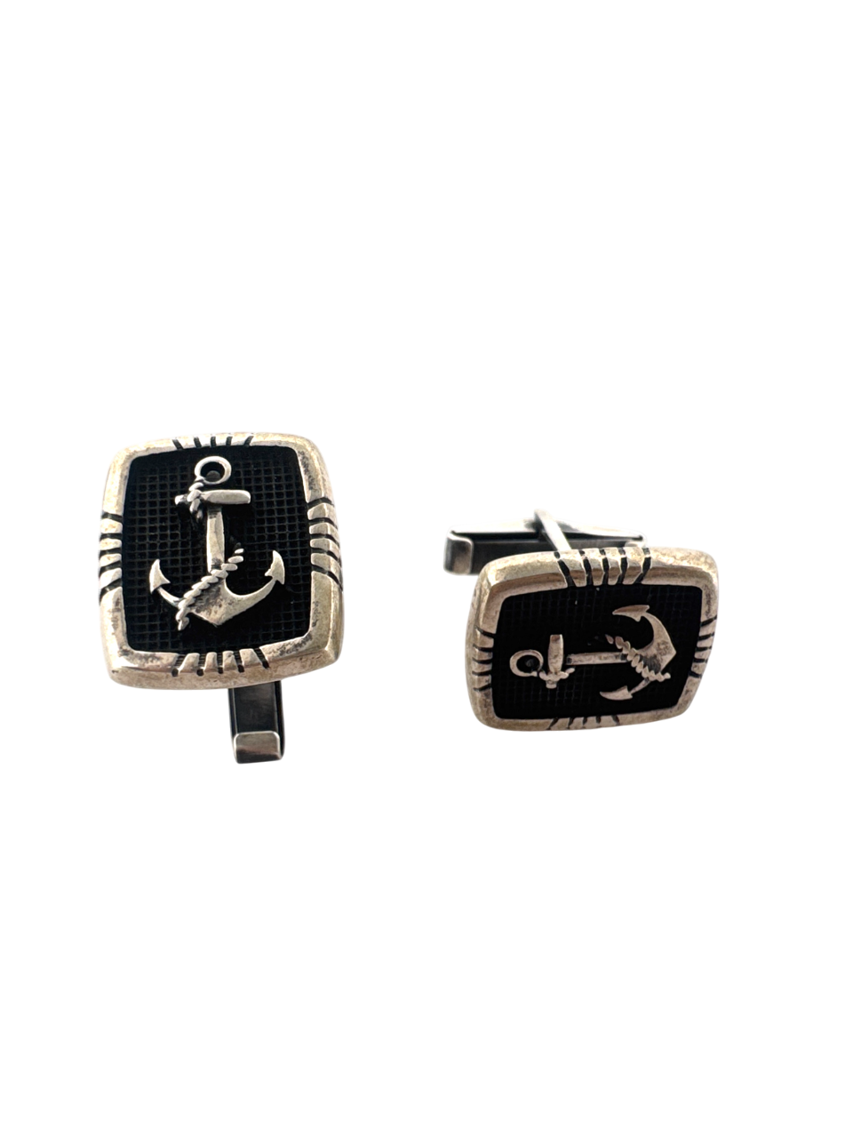 925 Sterlink Silver Rectangle Black Anchor Designed Cufflink for Men