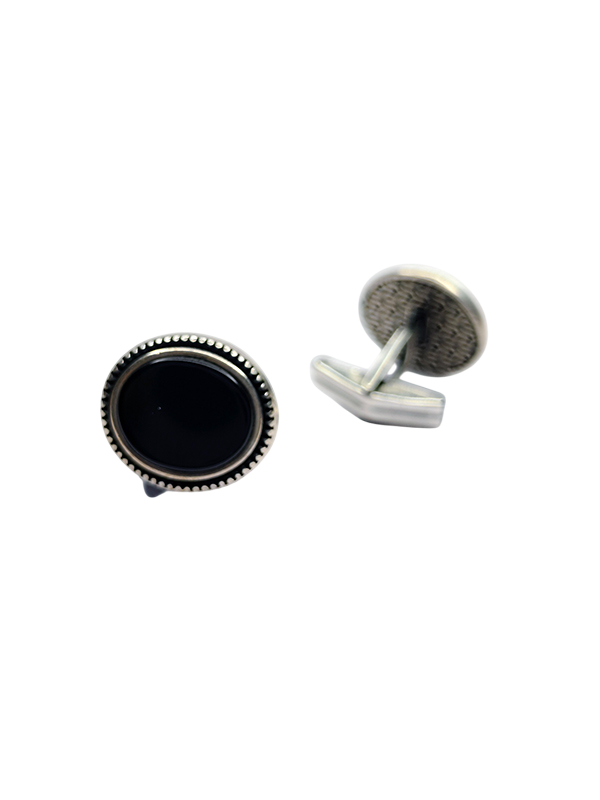 925 Sterling Silver Black Brown Onyx Round Cufflink for Men