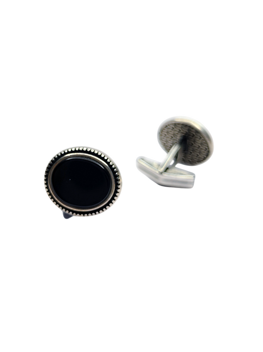 925 Sterling Silver Black Brown Onyx Round Cufflink for Men