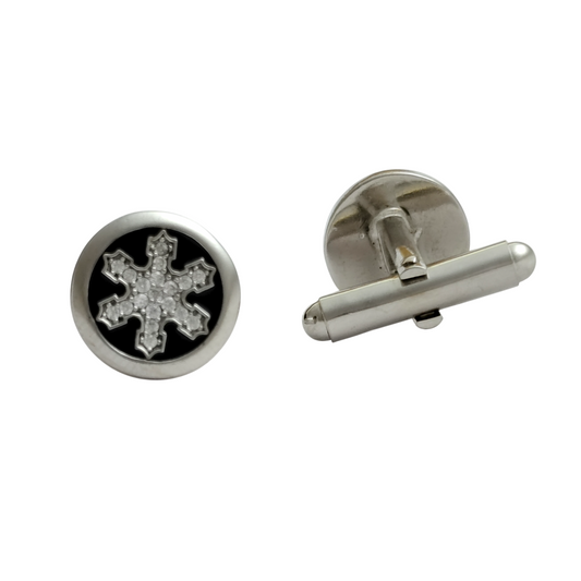 925 Sterlink Silver Round Snowflake Crystal Cufflink for Men