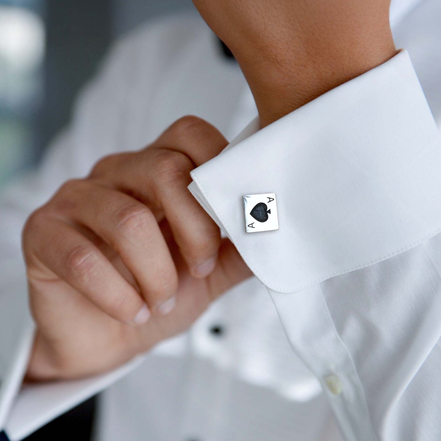 925 Sterling Silver Cuff-Daddy Ace of SpadesPlaying Card Cufflink for Men