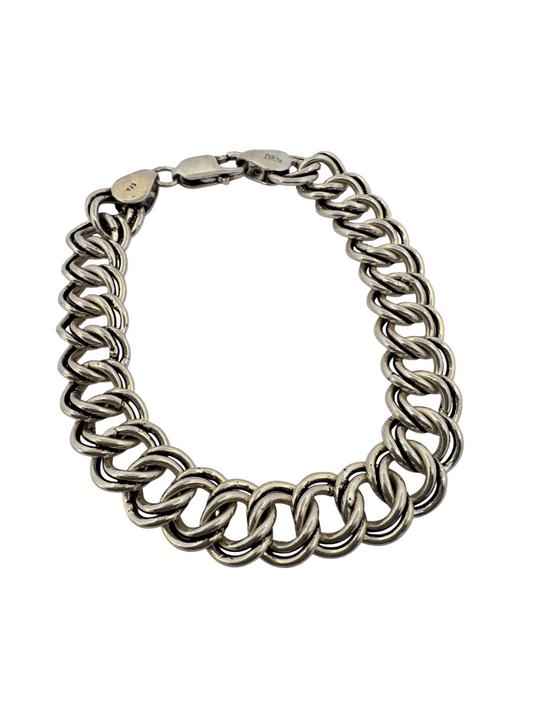 925 Sterling Silver Chunky Curb Double Chain Bracelet